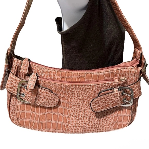 Crocodile Embossed Tan Shoulder Bag - Picture 2 of 7